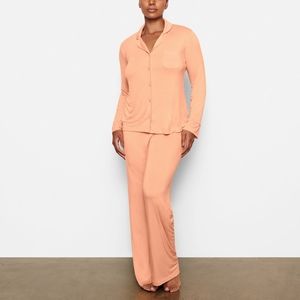 SKIMS Peach 2 Piece Soft Lounge Sleep Set Button Up Long Sleeve Shirt